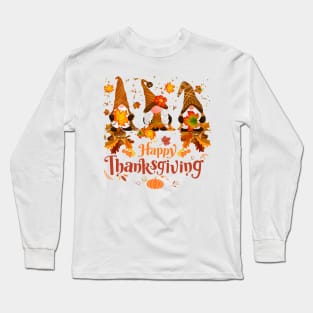 Happy Thanksgiving Gnomes Autumn Leaves Long Sleeve T-Shirt